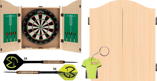 XQMax Michael van Gerwen Dartkabinet - Lichthout - Inclusief Dartbord + 6 Dartpijlen van XQMax