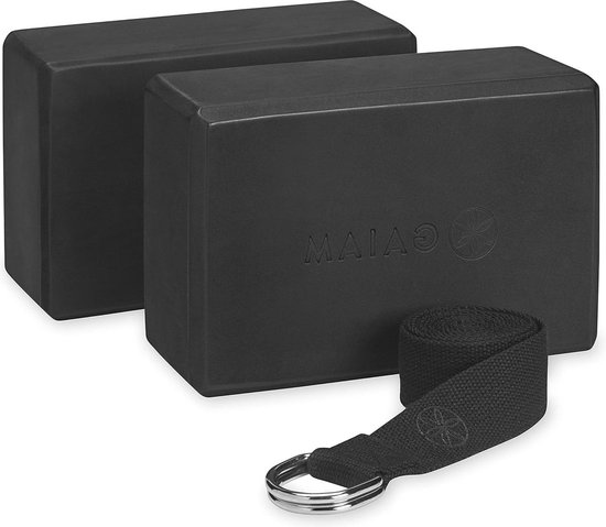 Yogablok set van 2 en yogariemen - zwart - voor yoga essentials van Core Balance