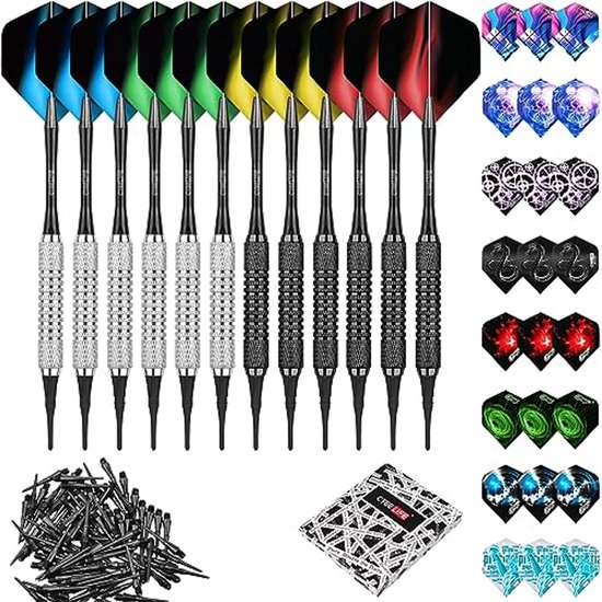 Zachte dartpijlen set met 12 pijlen en accessoires - 16 gram van Toi-Toys