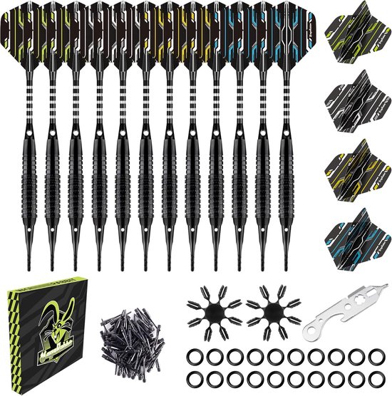Zachte Darts - Plastic Pijltjes - Elektronisch Dartbord Spel - Compleet 12 Stuks Set - 18 Gram - Zwart