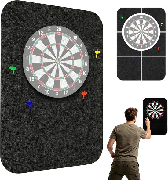 Zelfklevende Dartbordbeschermer - Dartbord Beschermingsmat - Stootvast 12mm Vilt - Wandbeschermer - Modulair 6-Delig - Geluiddempend - Voor Thuis, Bar & Spel