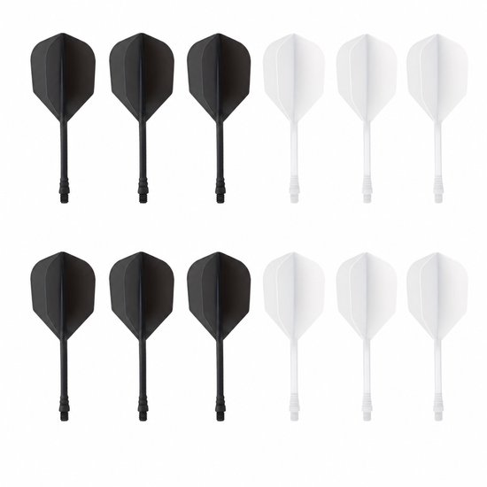 Zwart wit k flex flights dart flights set – geïntegreerde dart flights en shafts voor heren en dames – 2BA k flex flights systeem voor dartpijlen – set van 12 k flex flights in zwart en wit voor steel tip en soft tip darts van Merkloos